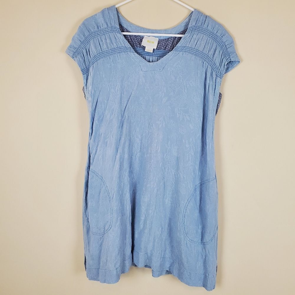 Maeve Anthropologie Blue Embroidered Guaze Crinkle Above Knee Dress Size XS